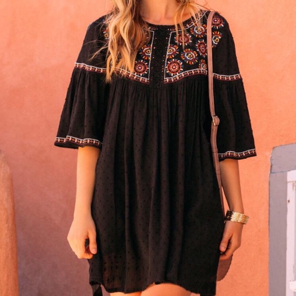 black embroidered shift dress